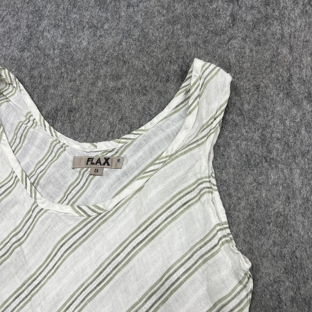 FLAX Dress Womens Small White Green Stripe Linen Sleeveless A Line Tank - Picture 10 of 14